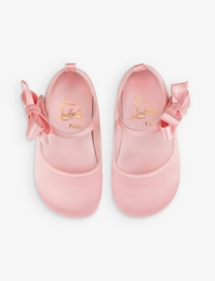 Christian Louboutin Rosy Lou Bow-embellished Silk And Leather-blend Crib Shoes 0-12 Months In Rosy