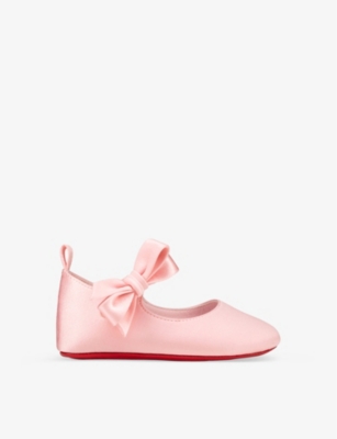 CHRISTIAN LOUBOUTIN: Lou Babe bow-embellished silk and leather-blend crib shoes 0-12 months