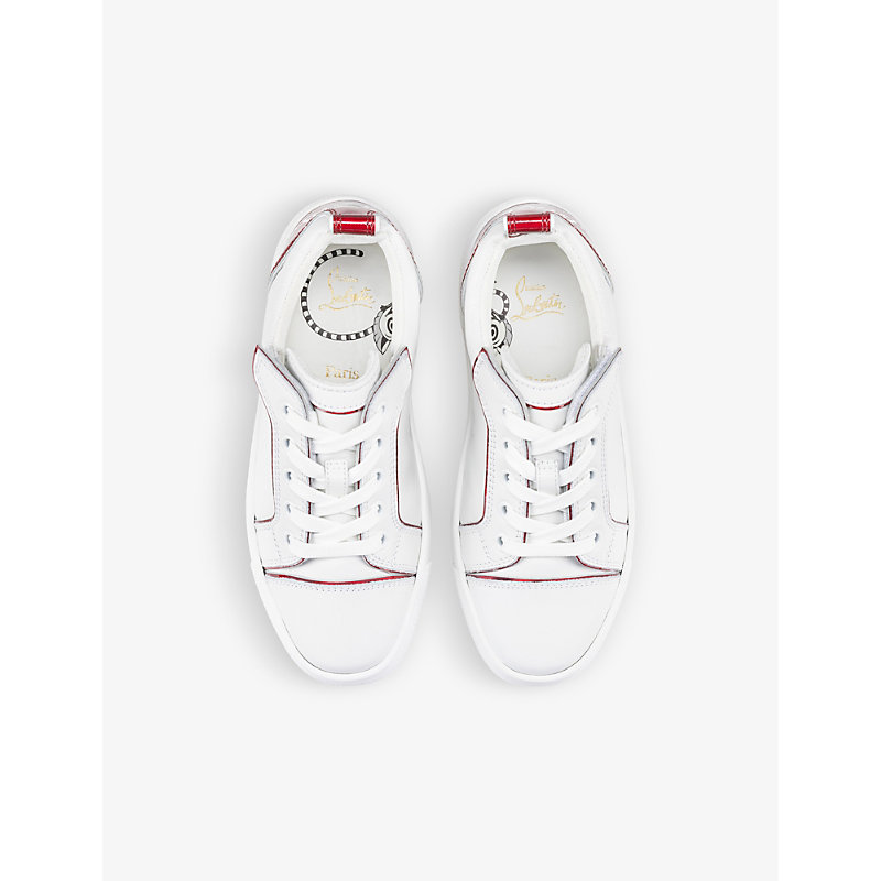 Shop Christian Louboutin Bianco Kids Funnyto Logo-print Leather Low-top Trainers 4-9 Years