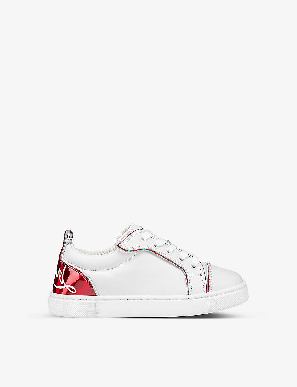Shop Christian Louboutin Funnyto Logo-print Leather Low-top Trainers 4-9 Years In Bianco