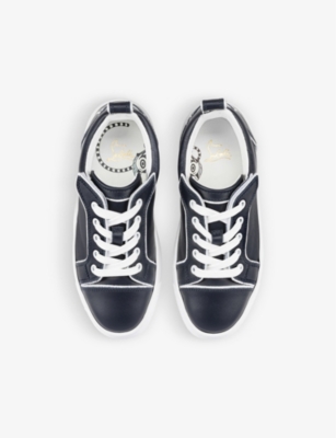 Shop Christian Louboutin Navy Kids Funnyto Logo-print Leather Low-top Trainers 4-9 Years