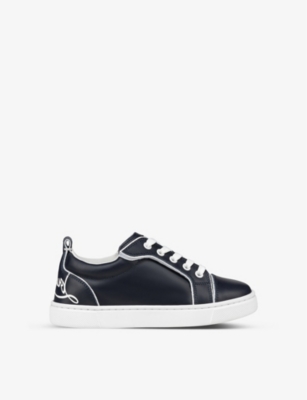 Shop Christian Louboutin Boys Vy Kids Funnyto Logo-print Leather Low-top Trainers 4-9 Years In Navy