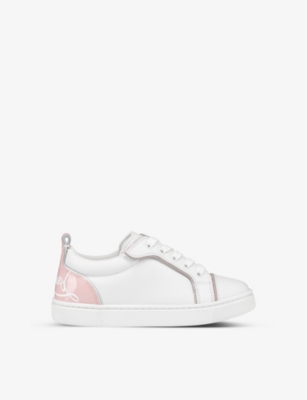 Christian Louboutin Boys Bianco Kids Funnyto Logo-print Leather Low-top Trainers 4-9 Years