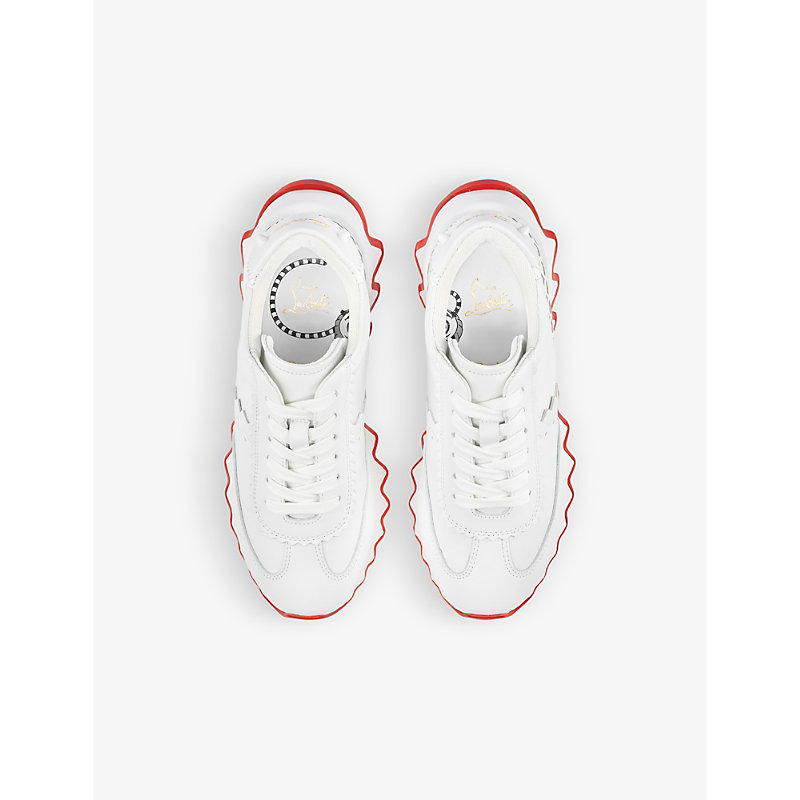 Shop Christian Louboutin Mini Shark Sculptural-sole Leather Low-top Trainers 4-9 Years In Bianco