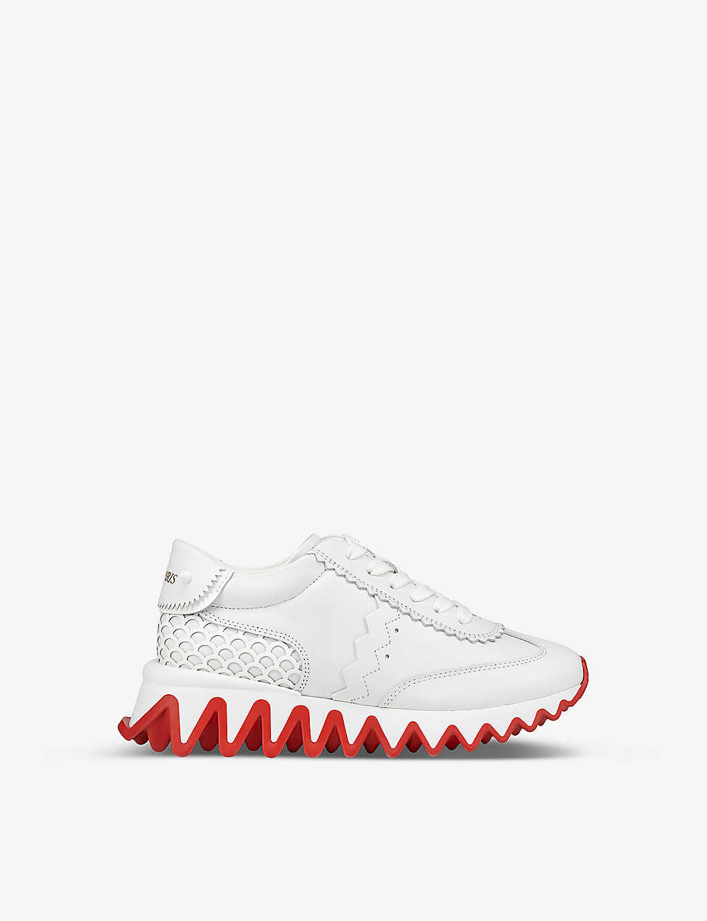 Shop Christian Louboutin Mini Shark Sculptural-sole Leather Low-top Trainers 4-9 Years In Bianco