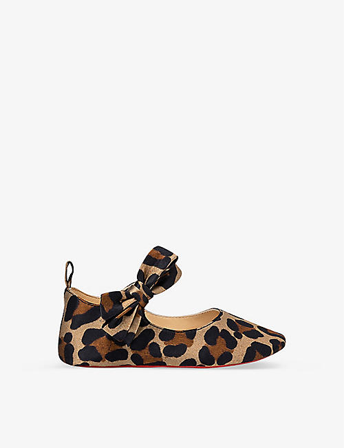 CHRISTIAN LOUBOUTIN: Lou Babe leopard-print silk crepe&nbsp;and leather-blend&nbsp;crib shoes 0-12 months
