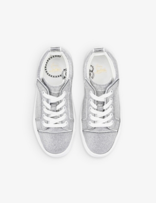Shop Christian Louboutin Boys Silver Kids Funnyto Glitter-leather Low-top Trainers 4-9 Years
