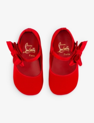 Shop Christian Louboutin Loubi Lou Babe Bow-embellished Crepe-satin Crib Shoes 0-12 Months
