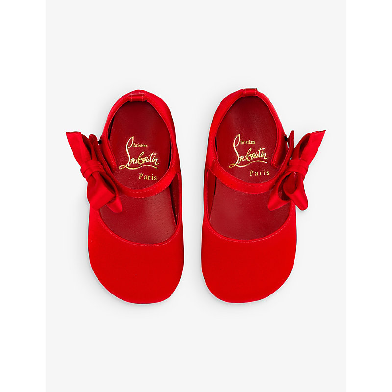 Shop Christian Louboutin Lou Babe Bow-embellished Crepe-satin Crib Shoes 0-12 Months In Loubi