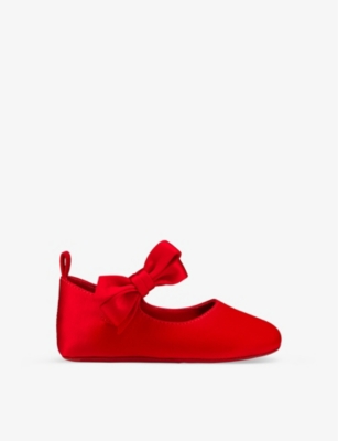 CHRISTIAN LOUBOUTIN: Lou Babe bow-embellished crepe-satin crib shoes 0-12 months