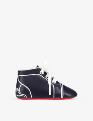 CHRISTIAN LOUBOUTIN: Baby Funnyto logo-print leather high-top crib shoes 0-12 months