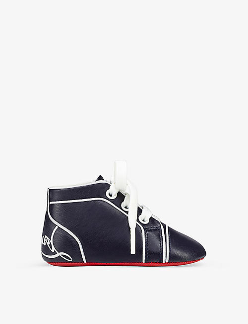 CHRISTIAN LOUBOUTIN: Baby Funnyto logo-print leather high-top crib shoes 0-12 months