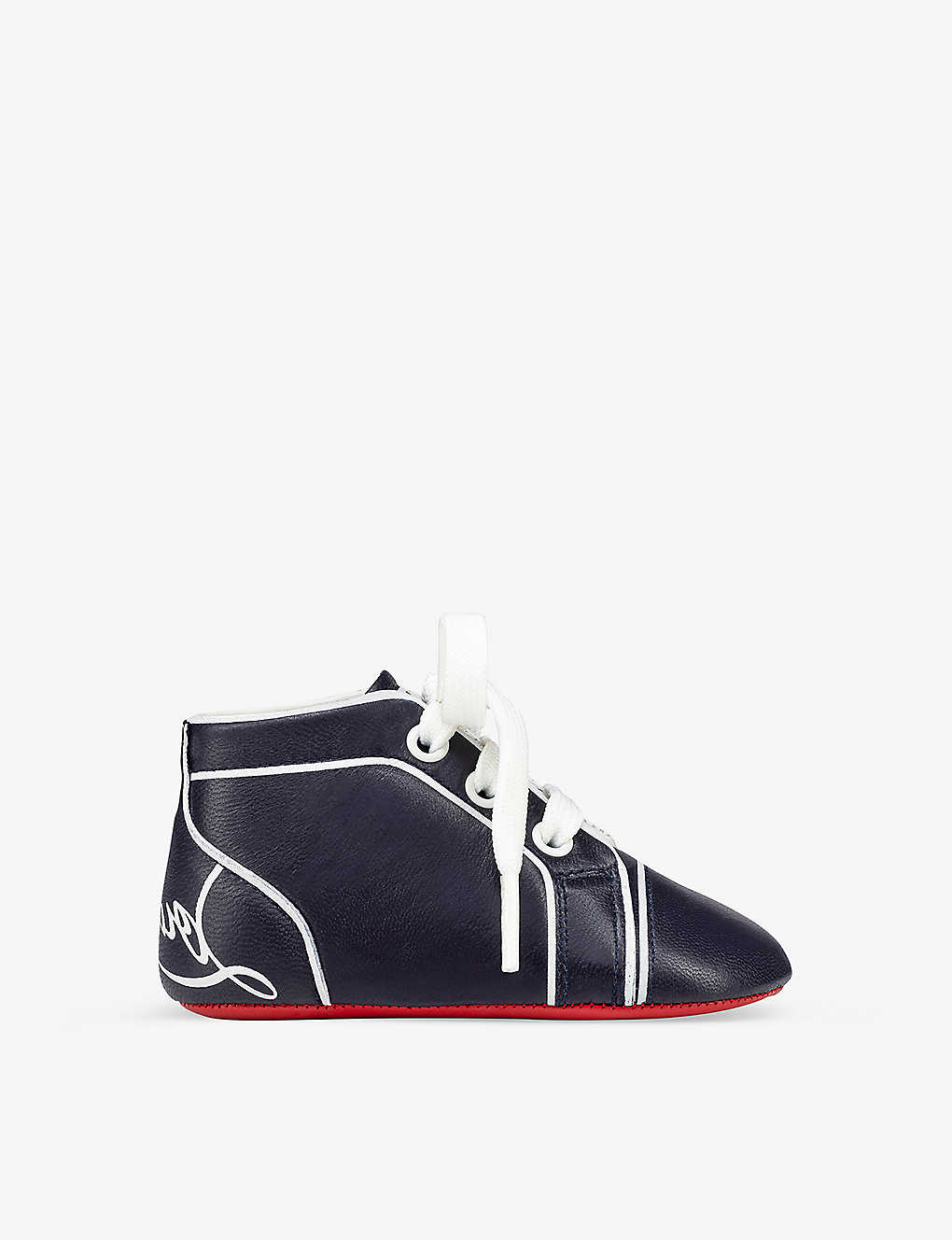 Shop Christian Louboutin Navy Baby Funnyto Logo-print Leather High-top Crib Shoes 0-12 Months