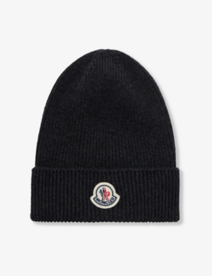 MONCLER - Logo-embroidered wool-knitted beanie hat | Selfridges.com