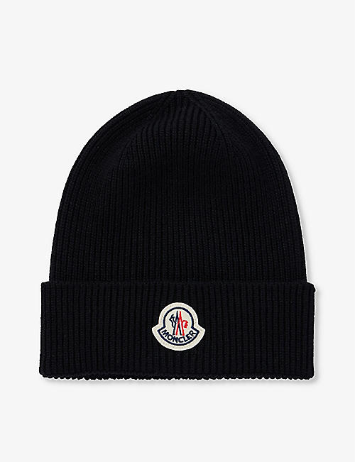 MONCLER: Logo-embroidered wool-knitted beanie hat
