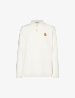 MONCLER MONCLER MEN'S WHITE LOGO-APPLIQUÉ REGULAR-FIT COTTON-JERSEY POLO SHIRT