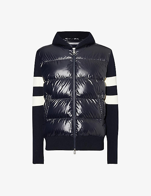 MONCLER: Double-stripe regular-fit shell-down hooded jacket