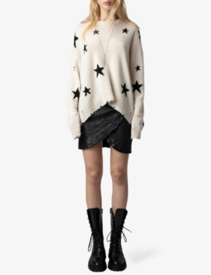 Shop Zadig & Voltaire Zadig&voltaire Womens Sugar Markus Star-intarsia Knitted Cashmere Jumper