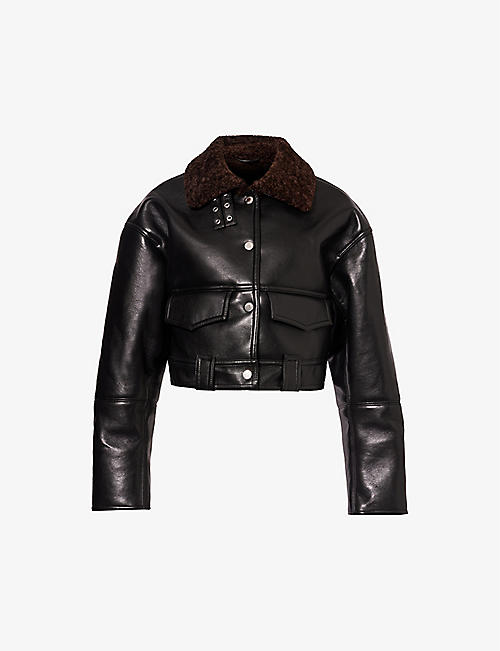 NANUSHKA: Karla cropped faux-leather jacket
