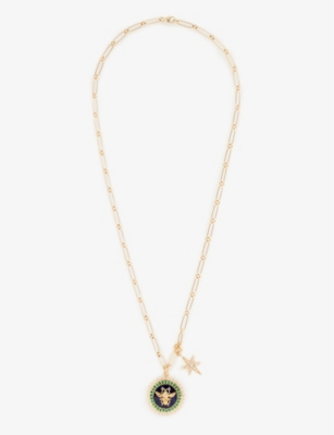 STORROW: Bee Star 14ct yellow-gold, diamond, emerald lapis lazuli and pearl charm necklace
