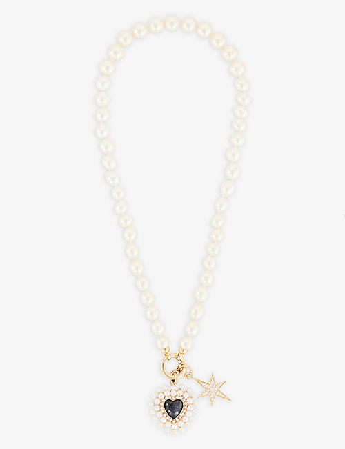STORROW: Star Cluster 14ct yellow-gold, diamond, Akoya pearl, and labradorite charm necklace