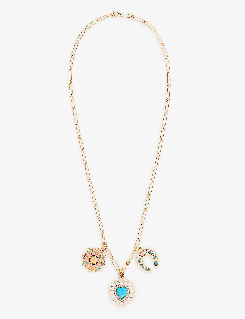 Storrow Rosa, Holly And Juliana-embellished 14ct Yellow-gold, Opal, Turquoise Pearl And Enamel Charm Necklac In 14k Yellow Gold
