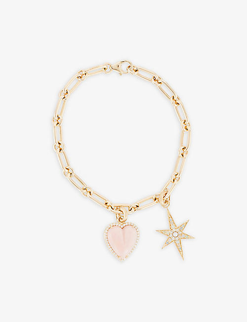 STORROW: Heart Star 14K 黄金、钻石、猫眼石、粉色猫眼石和珍珠吊饰手链