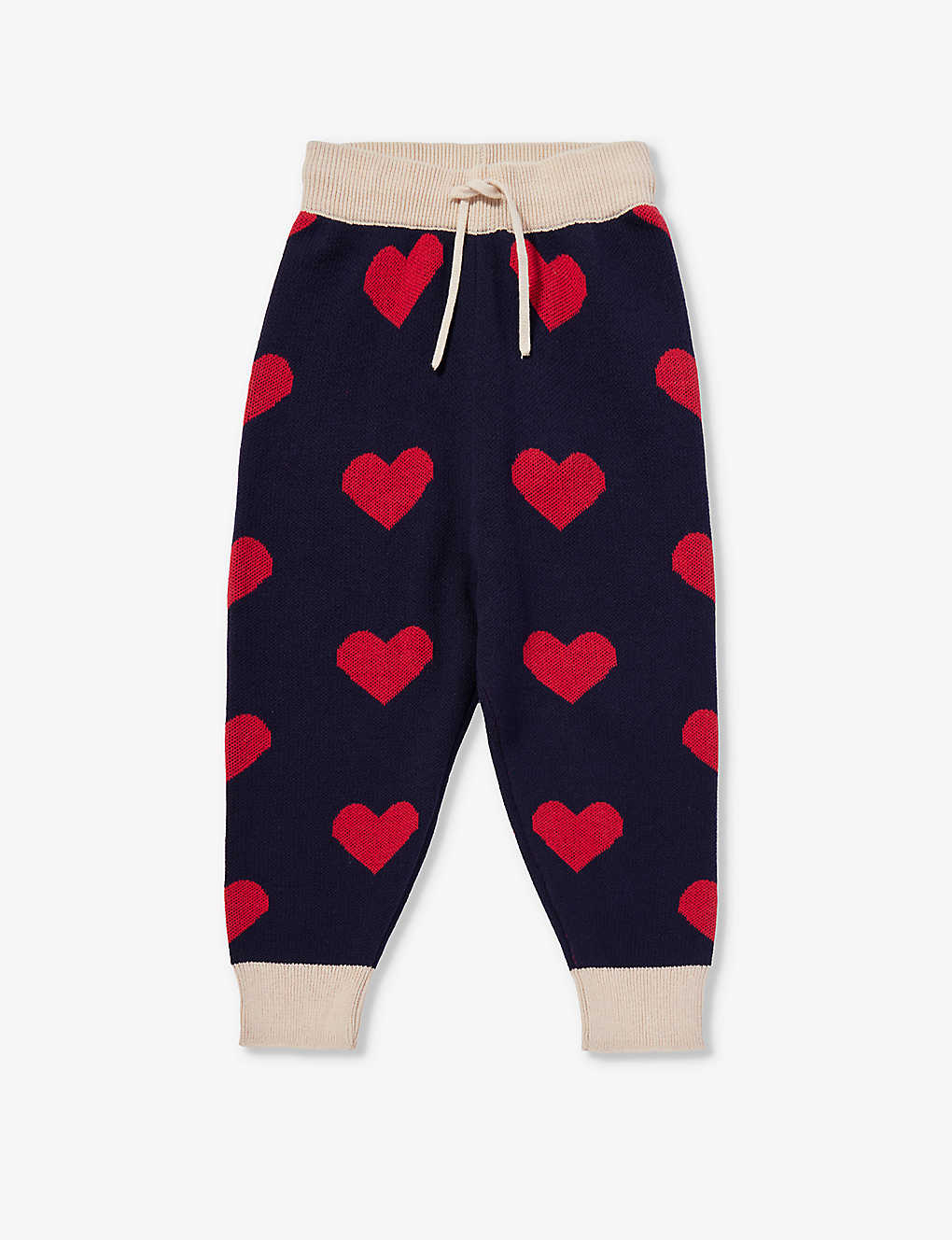 Konges Slojd Babies'  Navy Heart Lapis Heart-pattern Knitted Organic-cotton Jogging Bottoms 9 Months-3 Years