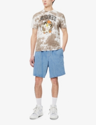 Shop Market Men's Storm Cloud Dye X Pokémon Meowth Graphic-print Cotton-jersey T-shirt