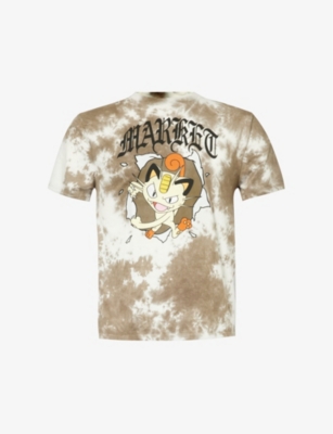 Market Mens Storm Cloud Dye X Pokémon Meowth Graphic-print Cotton-jersey T-shirt