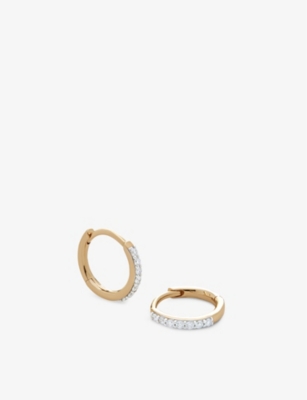 MONICA VINADER: Pavé-set small 14ct yellow-gold and 0.0833ct full-cut diamond huggie earrings
