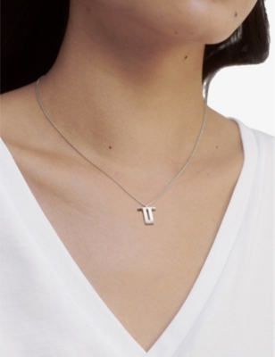Shop Monica Vinader Womens Sterling Silver T Letter-charm Recycled Sterling-silver Pendant Necklace