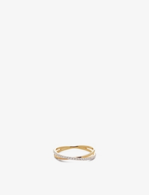Shop Monica Vinader Women's Yellow Gold Crossover 14ct Yellow-gold And 0.1606ct Diamond Ring