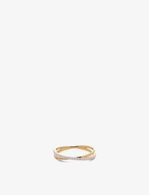 Monica Vinader Womens Yellow Gold Crossover 14ct Yellow-gold And 0.1606ct Diamond Ring In Yellow Gold