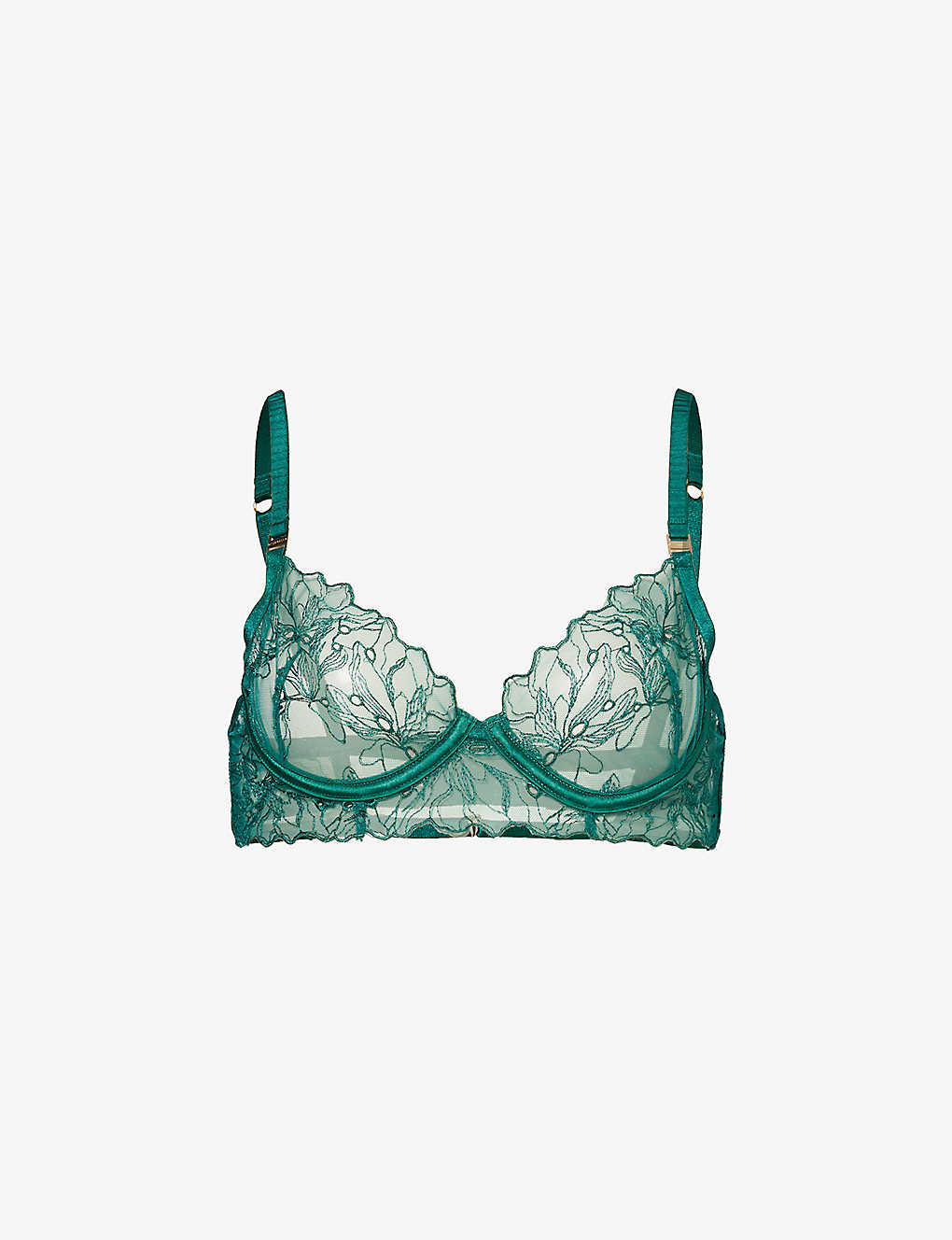Shop Bluebella Astra Floral-embroidered Mesh Bra In Green