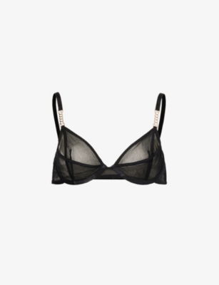 Bluebella Calypso Sheer Mesh Non Padded Demi Bra With Gold Chain Hardware  Detail in Black