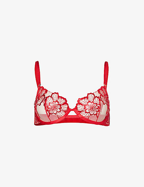 BLUEBELLA: Catalina floral-embroidered mesh bra