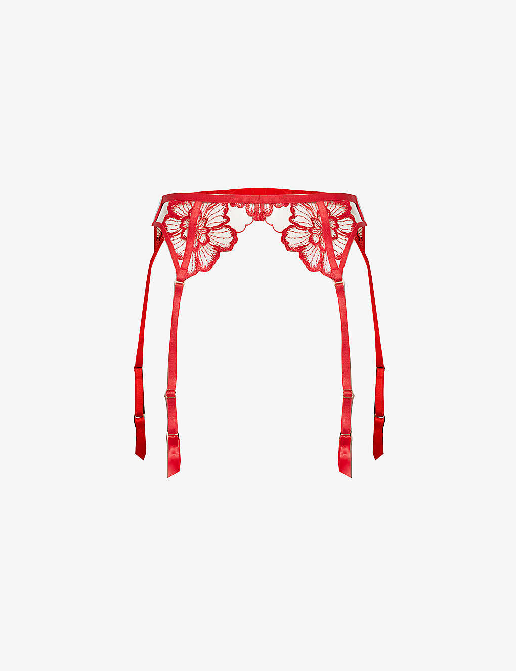 Shop Bluebella Catalina Floral-embroidered Mesh Suspender In Red