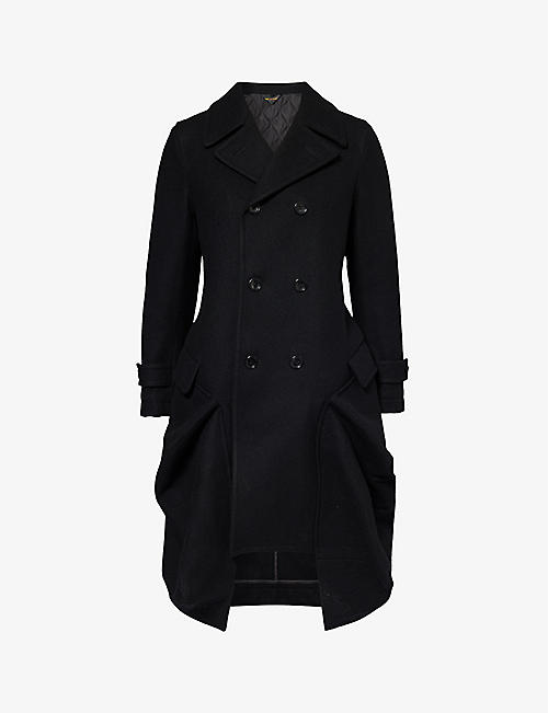 COMME DES GARCONS: Double-breasted flared-hem wool-blend coat