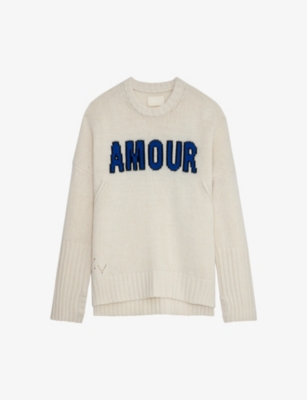 ZADIG & VOLTAIRE ZADIG&VOLTAIRE WOMEN'S LIGHT SUGAR MATLA SLOGAN-INTARSIA MERINO-WOOL JUMPER