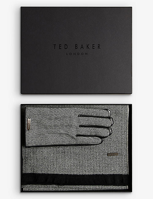 TED BAKER: Noahhh herringbone-pattern woven scarf and leather gloves set