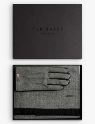 TED BAKER - Noahhh herringbone-pattern woven scarf and leather gloves ...