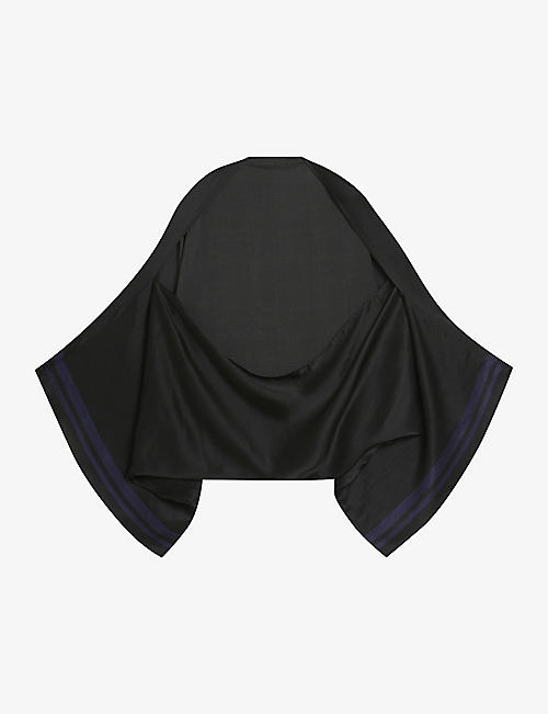 TED BAKER：条纹饰边和服袖真丝围巾