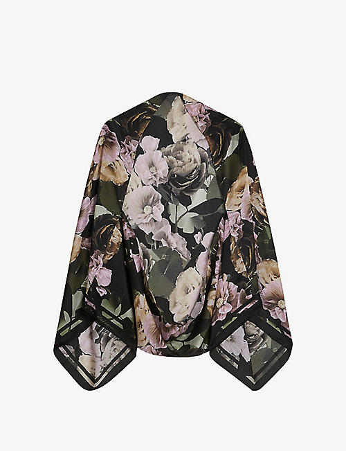 TED BAKER: Abiaii floral-print textured-silk cape