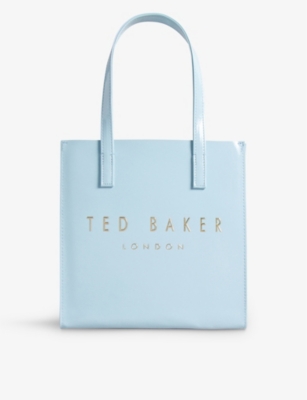 Shop Ted Baker Women's Lt-blue Crinion Logo-print Faux-leather Tote Bag