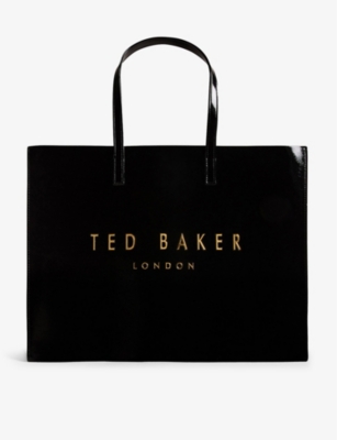 Ted Baker Womens Black Crikon Logo-print Faux-leather Tote Bag