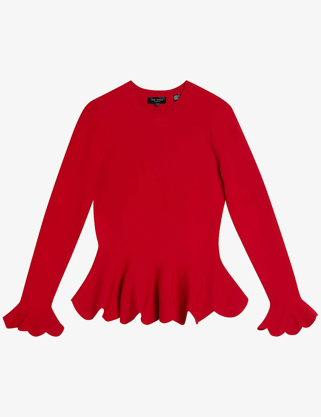 Ted Baker Womens Brt-red Lillyyy Peplum-hem Long-sleeve Stretch-knit Top