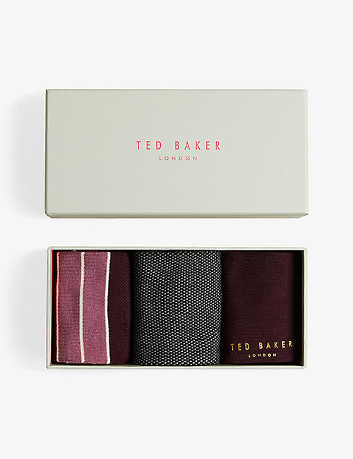 TED BAKER: Dudes logo-print stretch-cotton socks pack of three