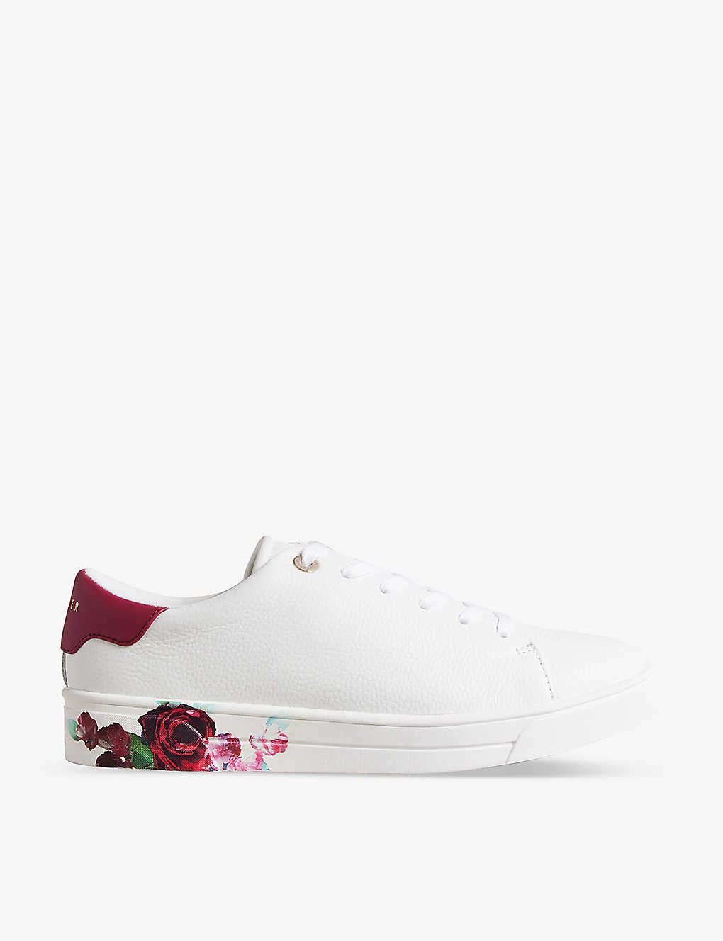 Ted Baker Womens White Arlila Rose-print Low-top Leather Trainers