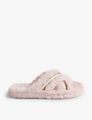 Ted Baker Womens Dusky-pink Topply Cross-over Faux-fur Slippers